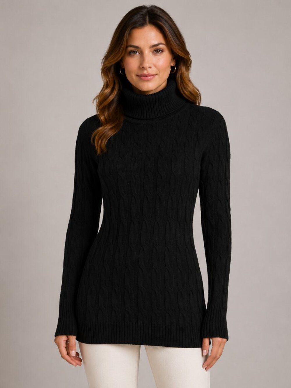 COOFANDY Black Cable Knit Turtleneck Sweater Size L Long Sleeve